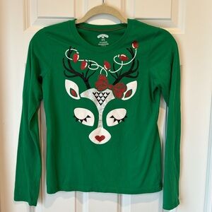 Holiday Time - Long‎ Sleeve T Shirt - Size XL 14/16 - Sparkly Reindeer Christmas